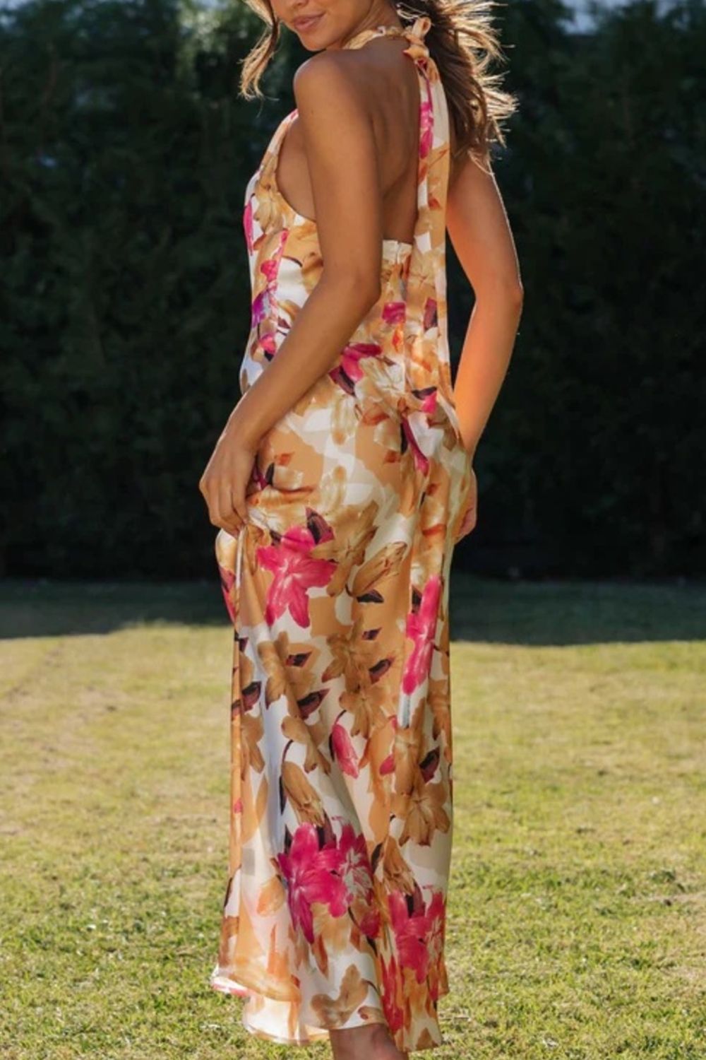 Floral Halter Neck Maxi Dress with Side Slit