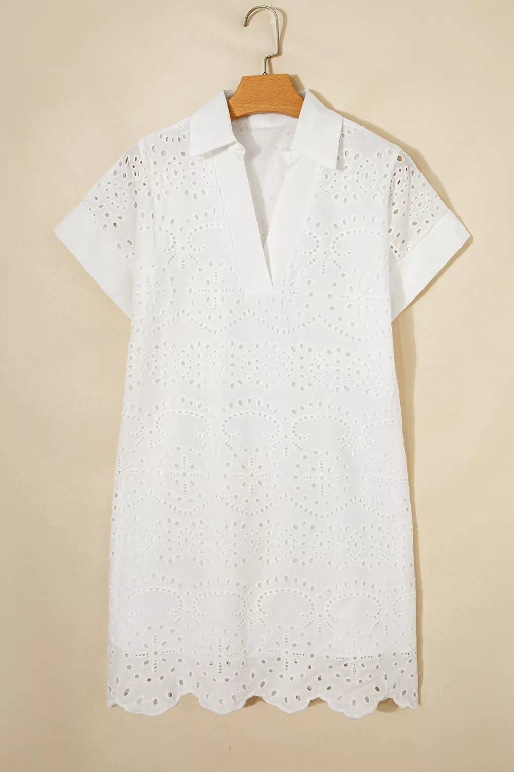 Eyelet Embroidered T-Shirt Mini Dress in White