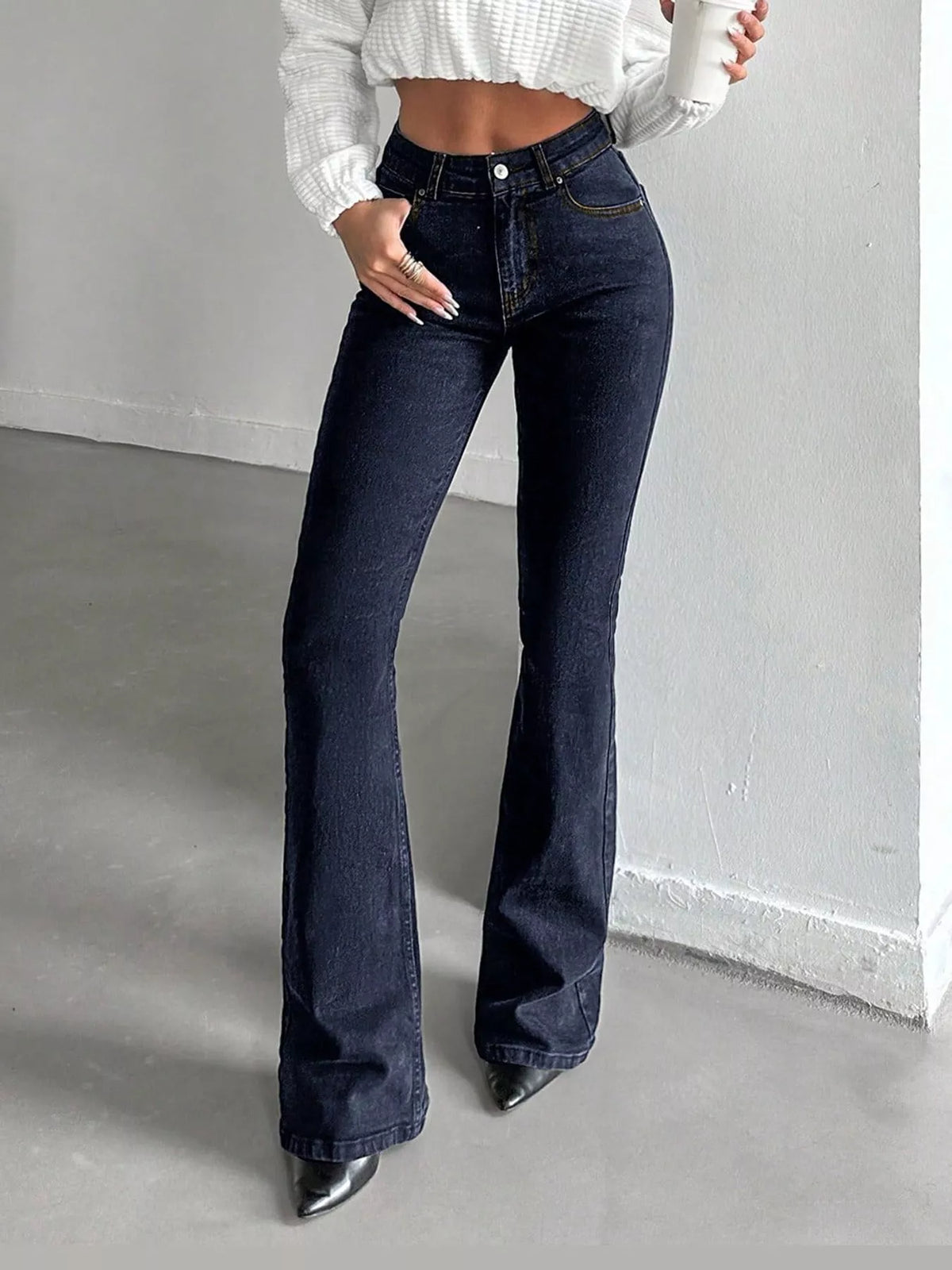 High-Waisted Slim-Fit Flared Jeans