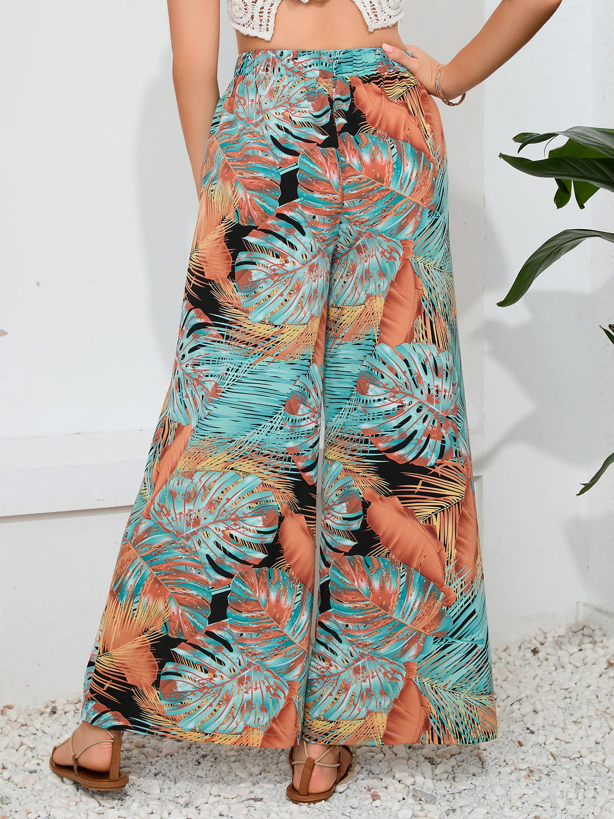 Printed Split Wide Leg Pants in Multicolor