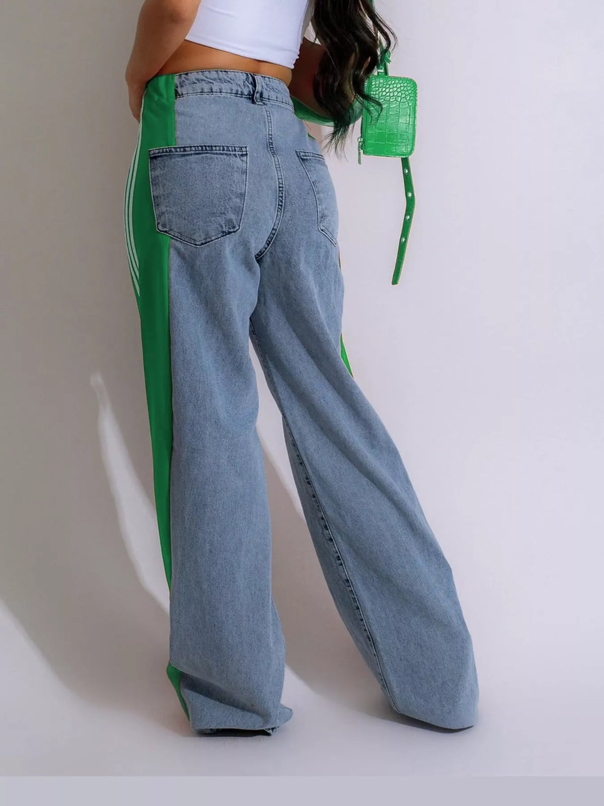 High-Waisted Wide-Leg Jeans with Side Stripe