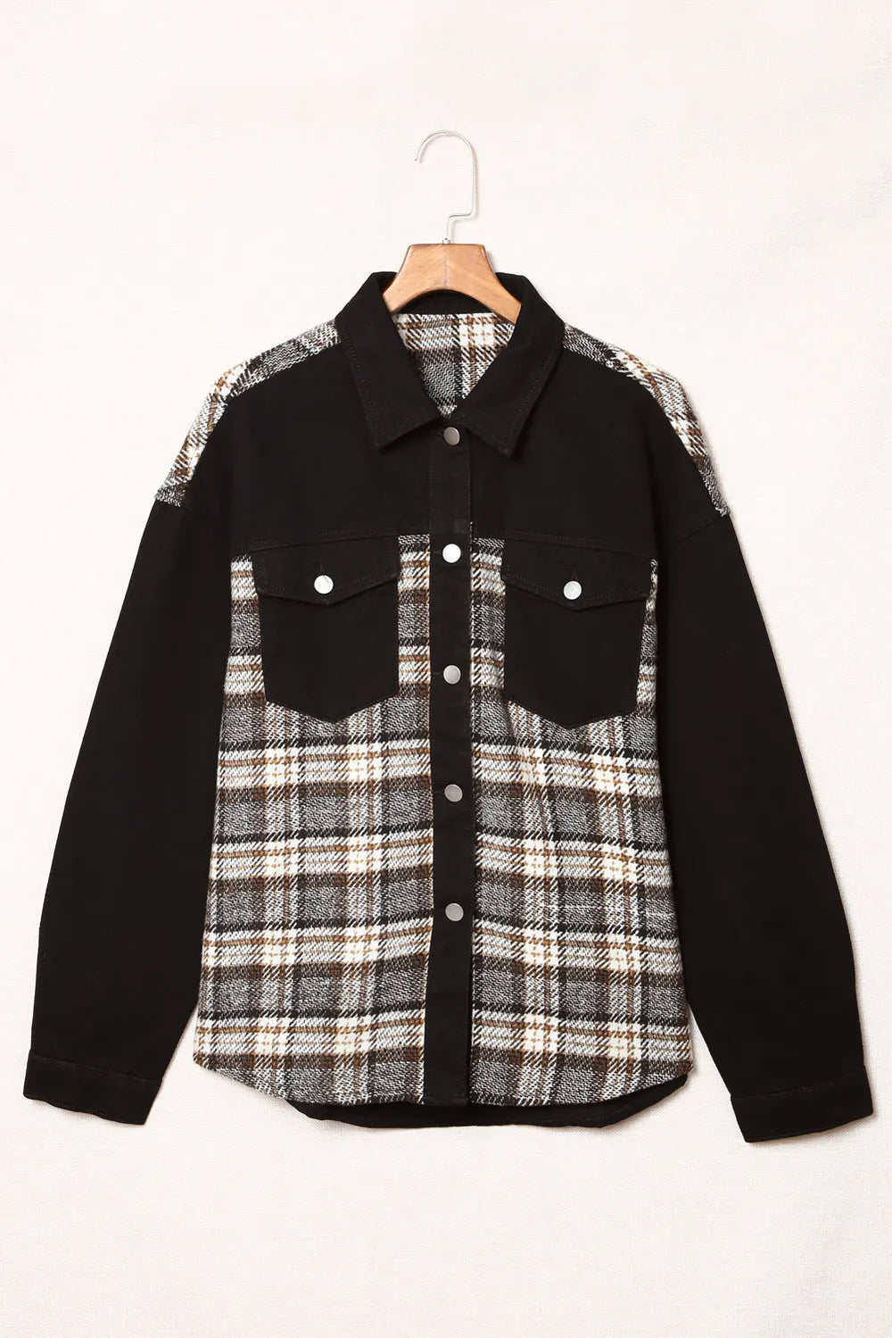 Plaid Button-Up Denim Jacket