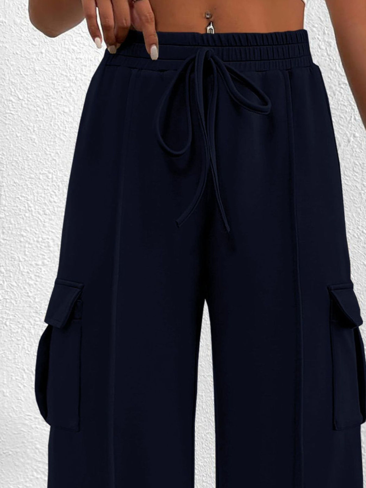 High-Waisted Drawstring Cargo Pants