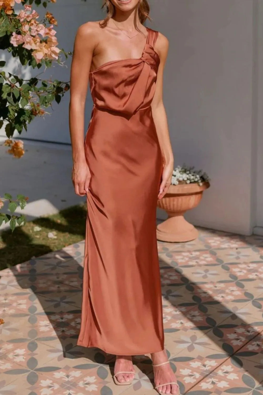 One Shoulder Maxi Dress in Caramel