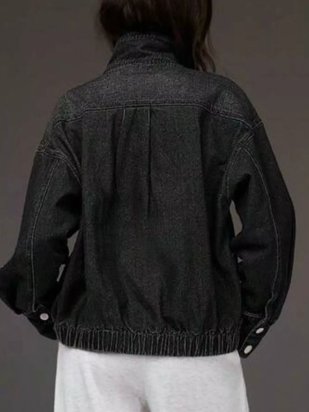 Stand-Collar Zip-Up Denim Jacket