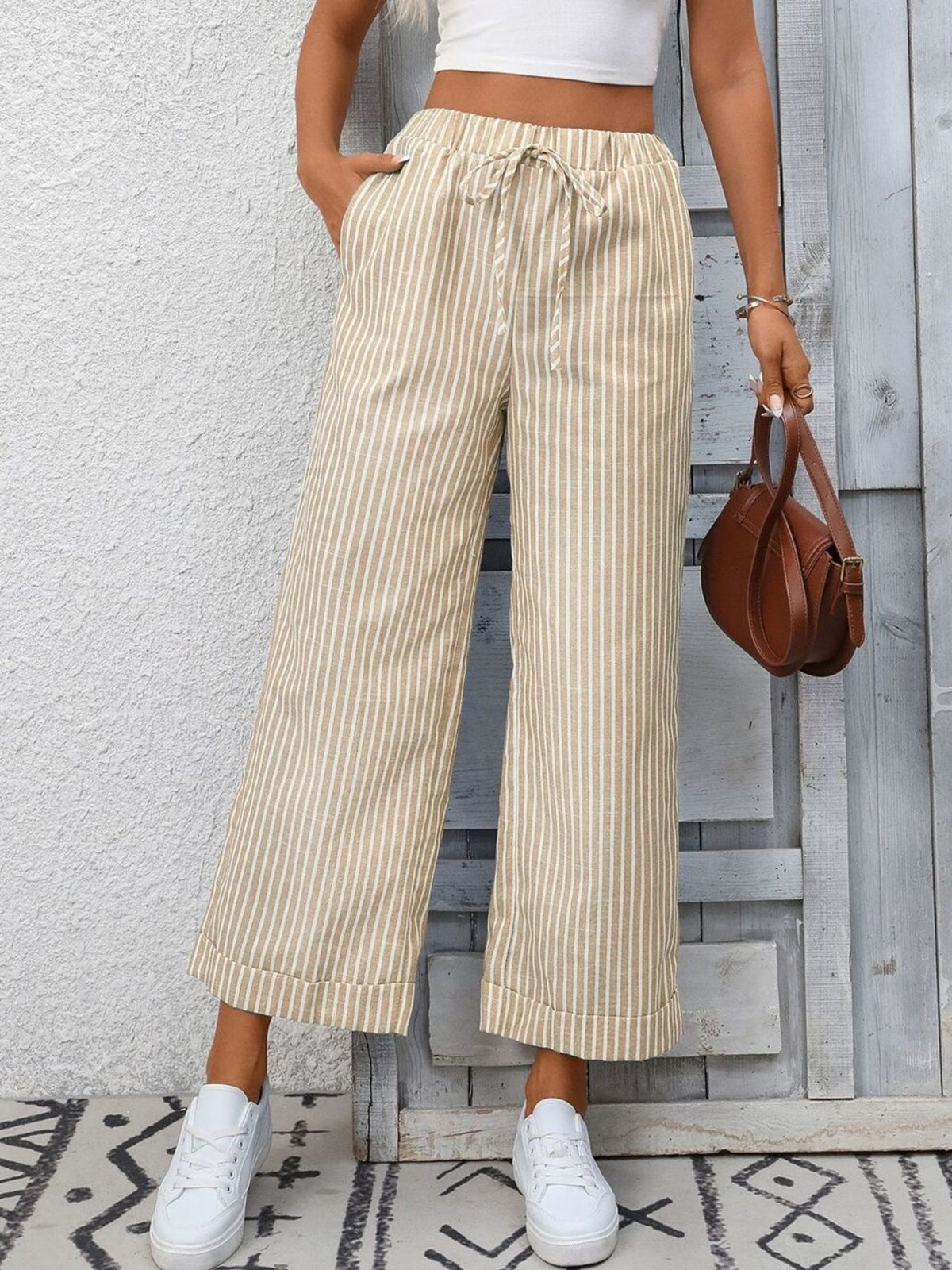 Striped Wide Leg Drawstring Pants