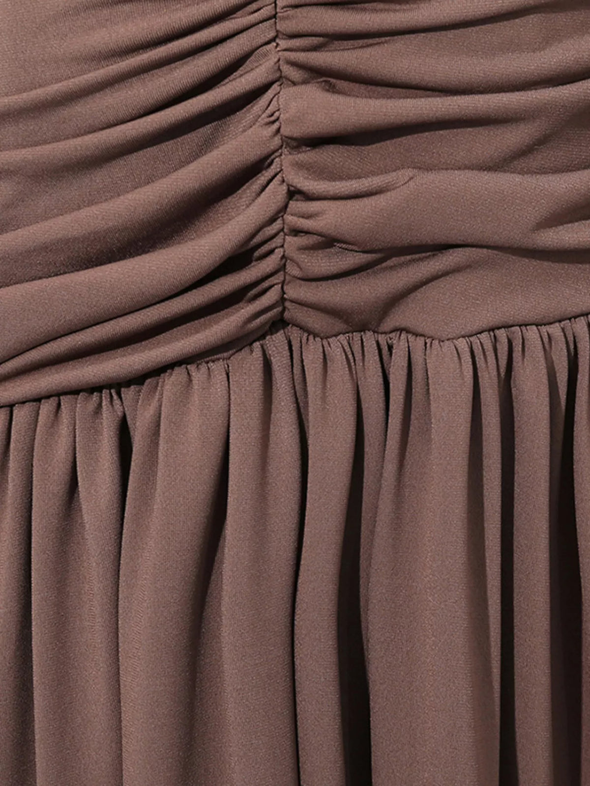 Ruched Long-Sleeve Maxi Dress in Brown