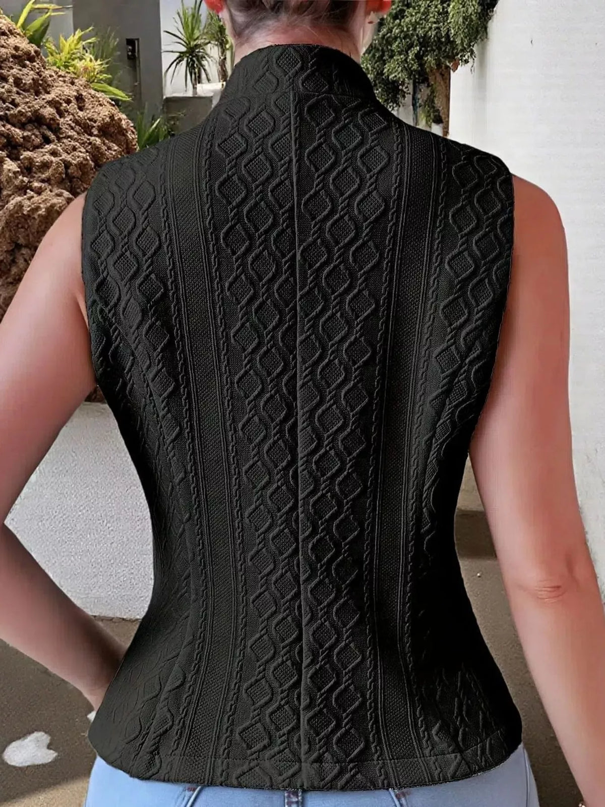 Textured Slim-Fit Button-Down Vest Coat