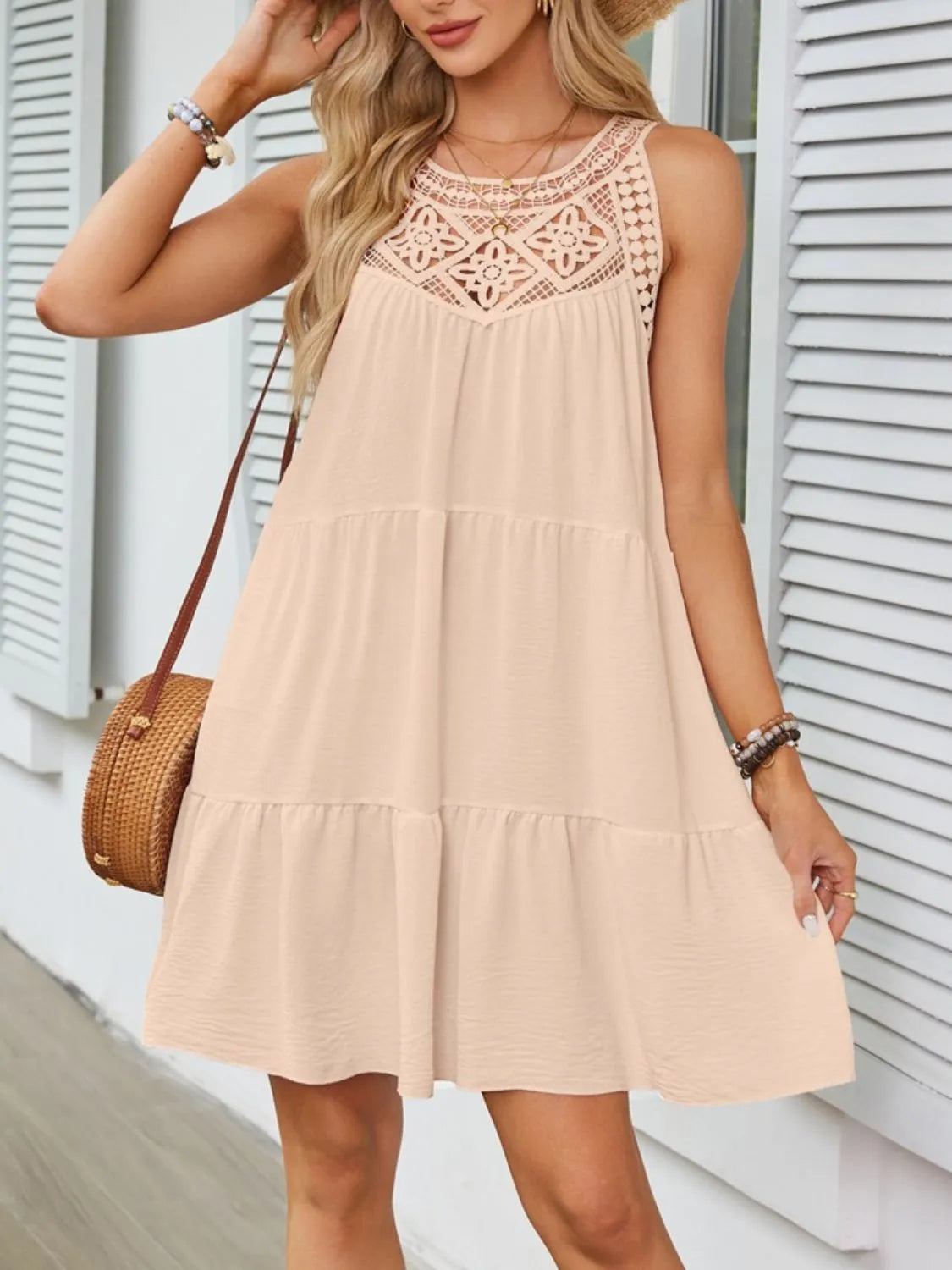 Ruffled Hem Lace Sleeveless Dress by Gen Beauty