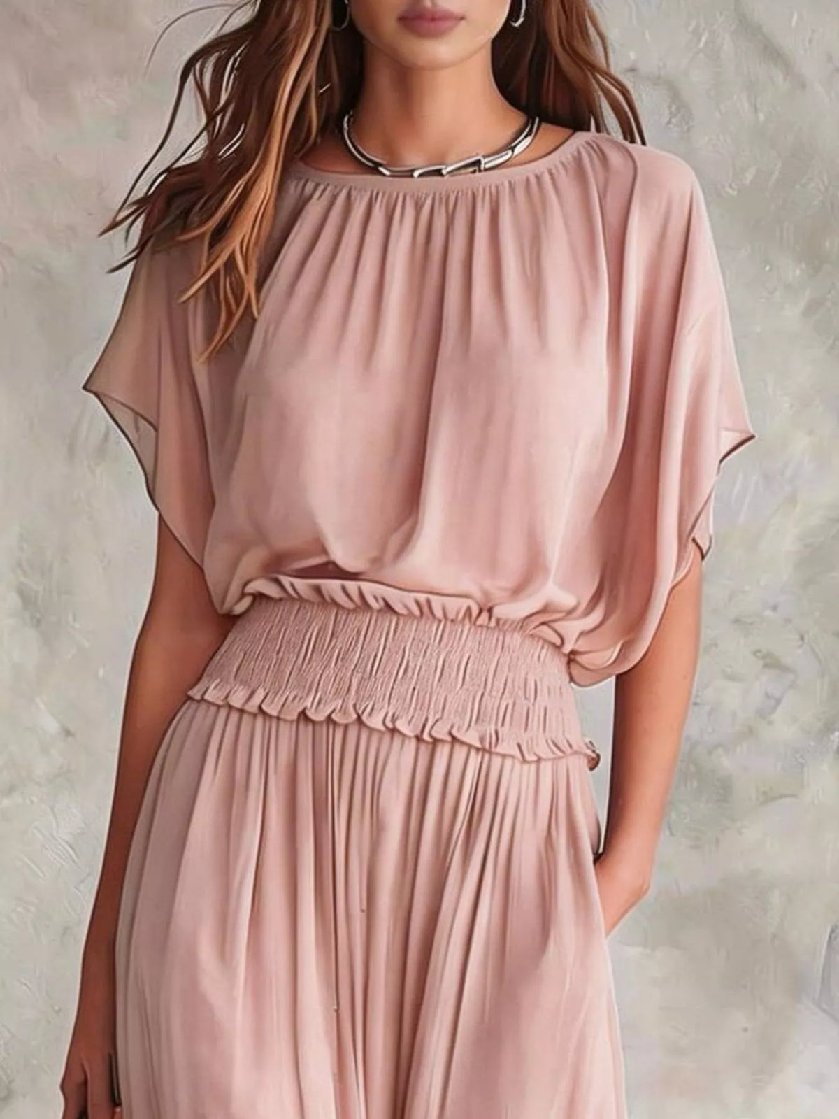 Smocked Waist Chiffon Maxi Dress