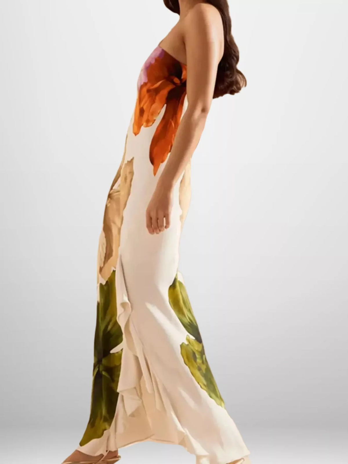 Ruffled One-Shoulder Floral Maxi Dress