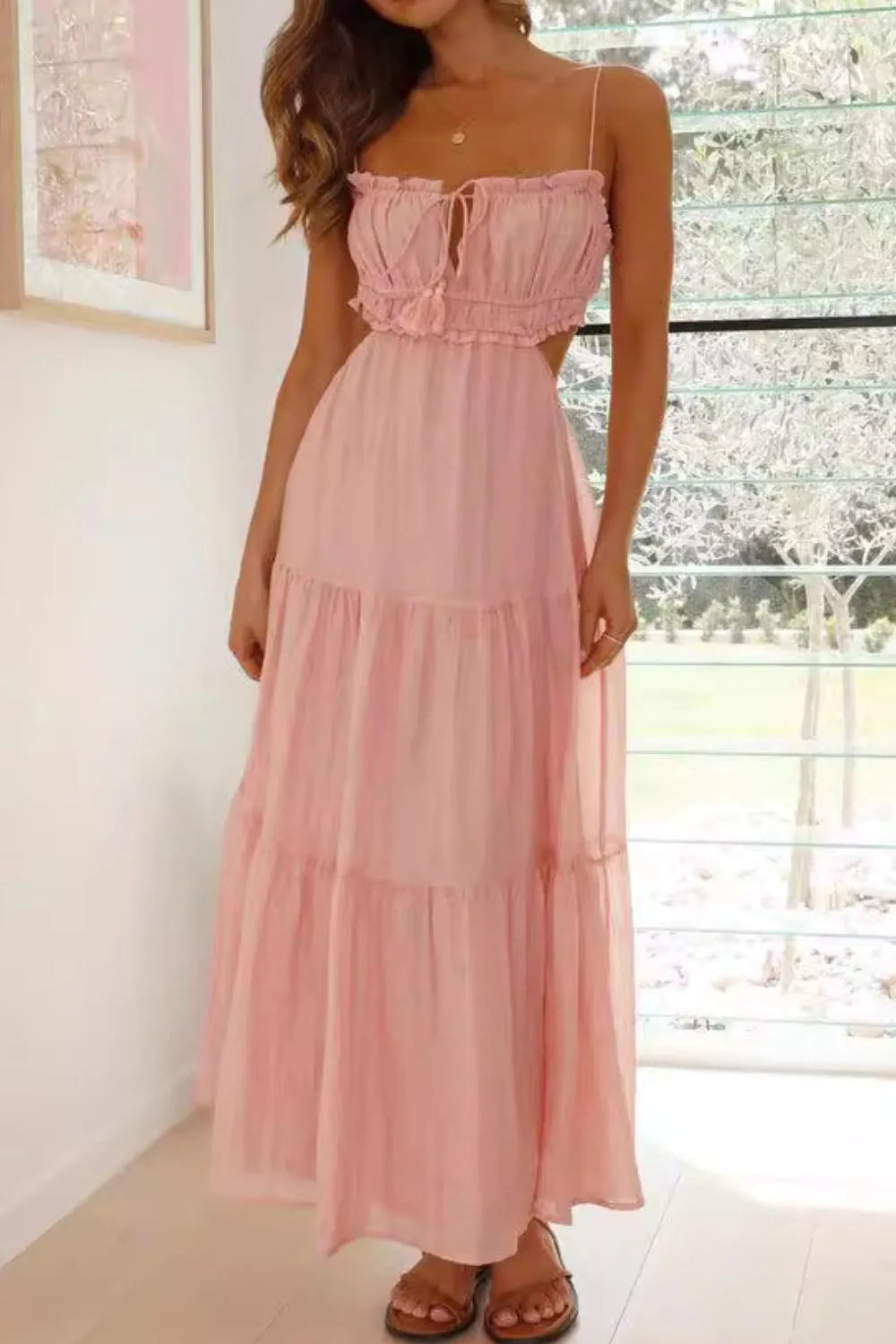 Cutout Square Neck Midi Cami Dress