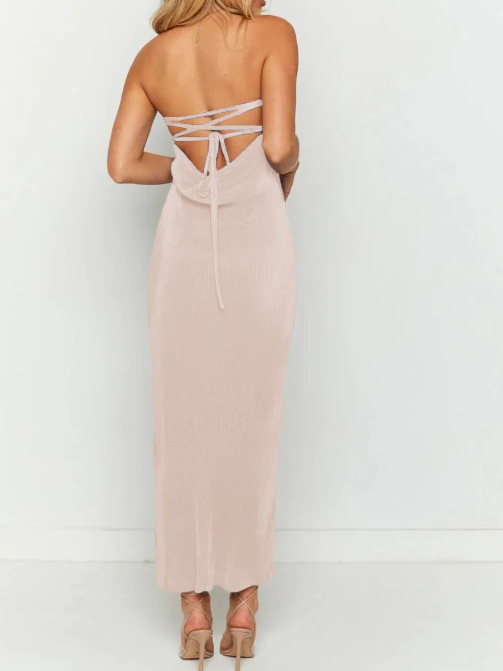 Lace-Up Back Tube Maxi Dress by Mystique Q
