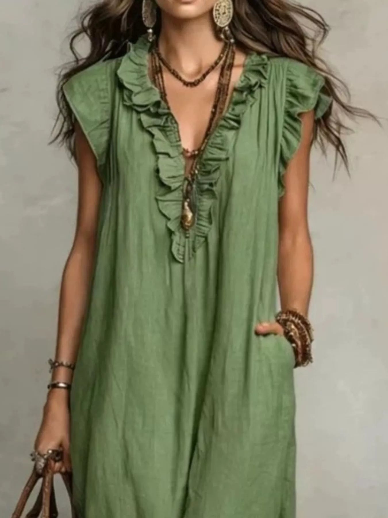 Ruffled V-Neck Cap Sleeve Maxi Dress Plus Size