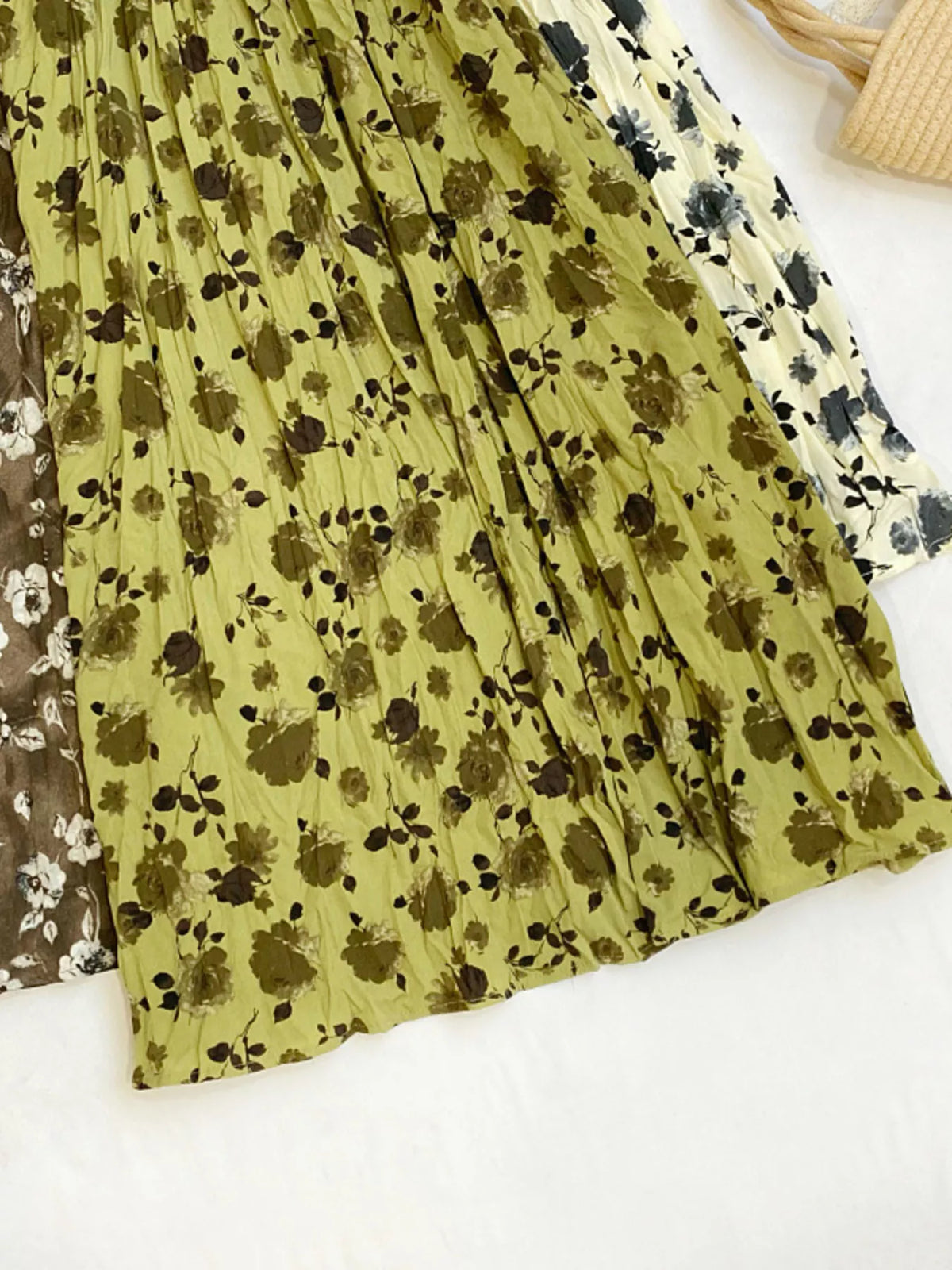 Floral Print Elastic-Waist Midi Skirt