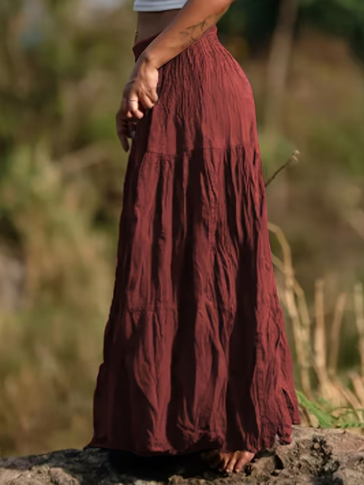 Tiered Ruched Maxi Skirt
