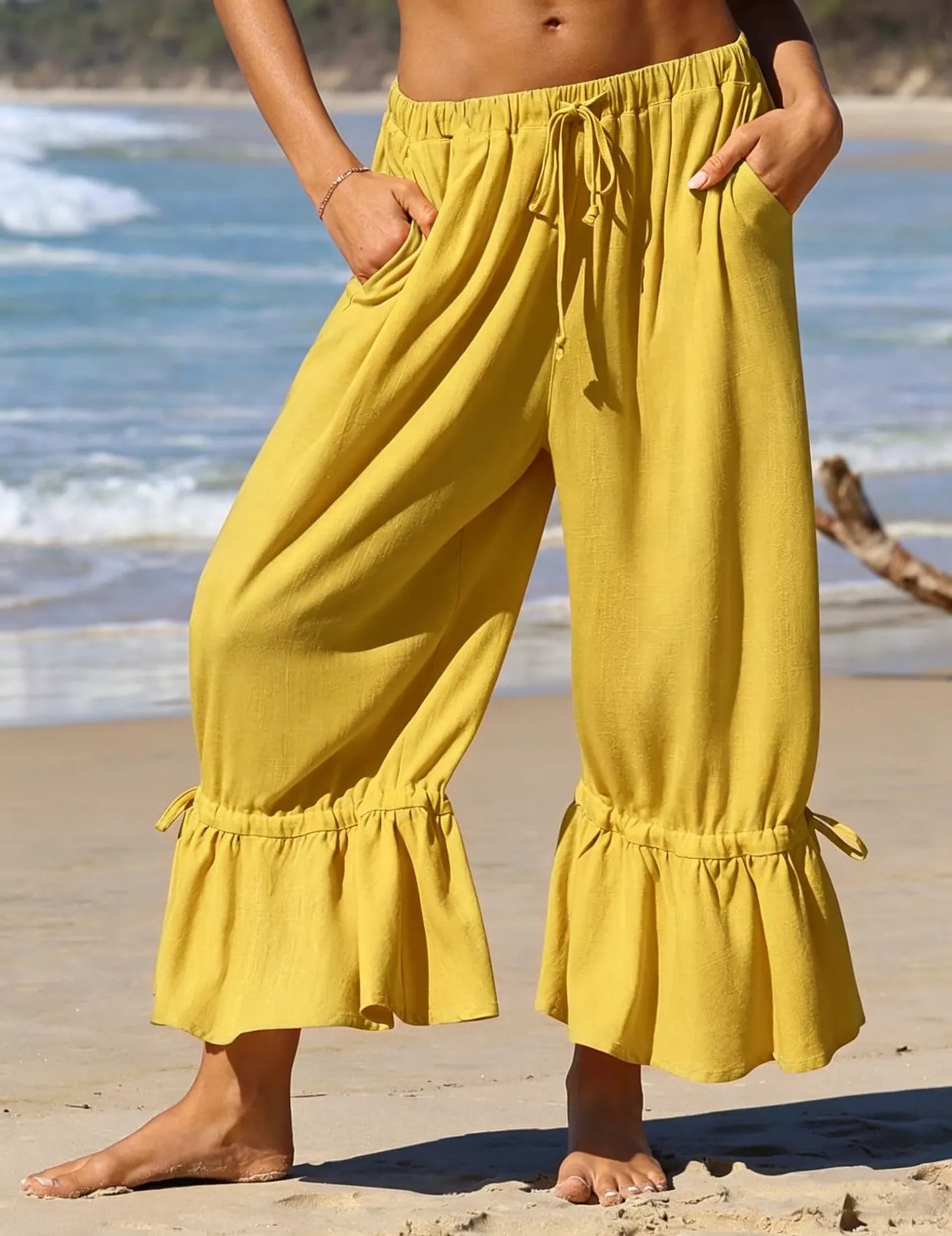 Wide-Leg Pants with Ruffle Hem