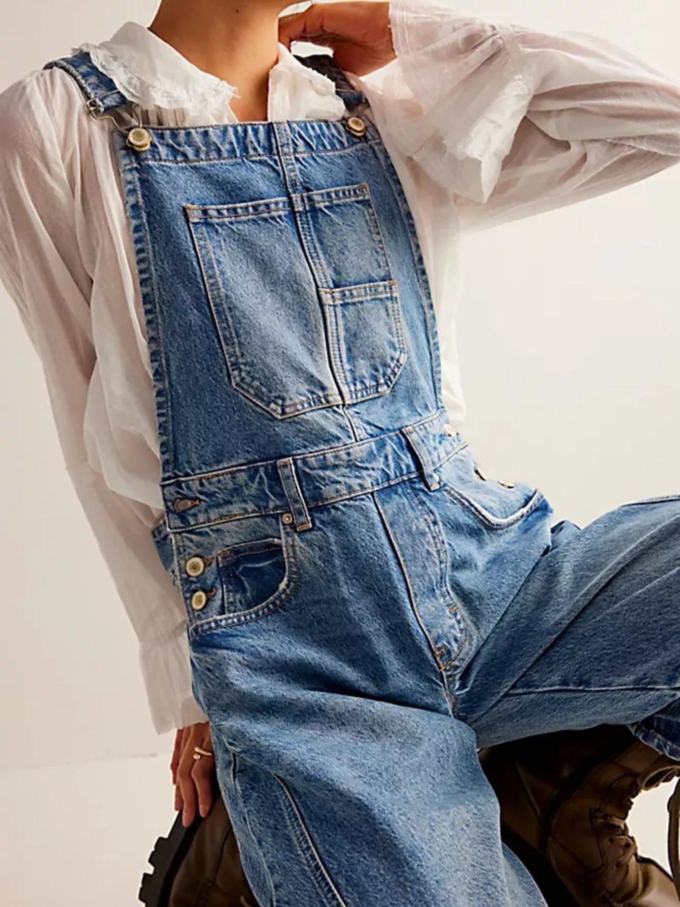 Wide Strap Wide Leg Denim Overalls by Dreamy Drapes