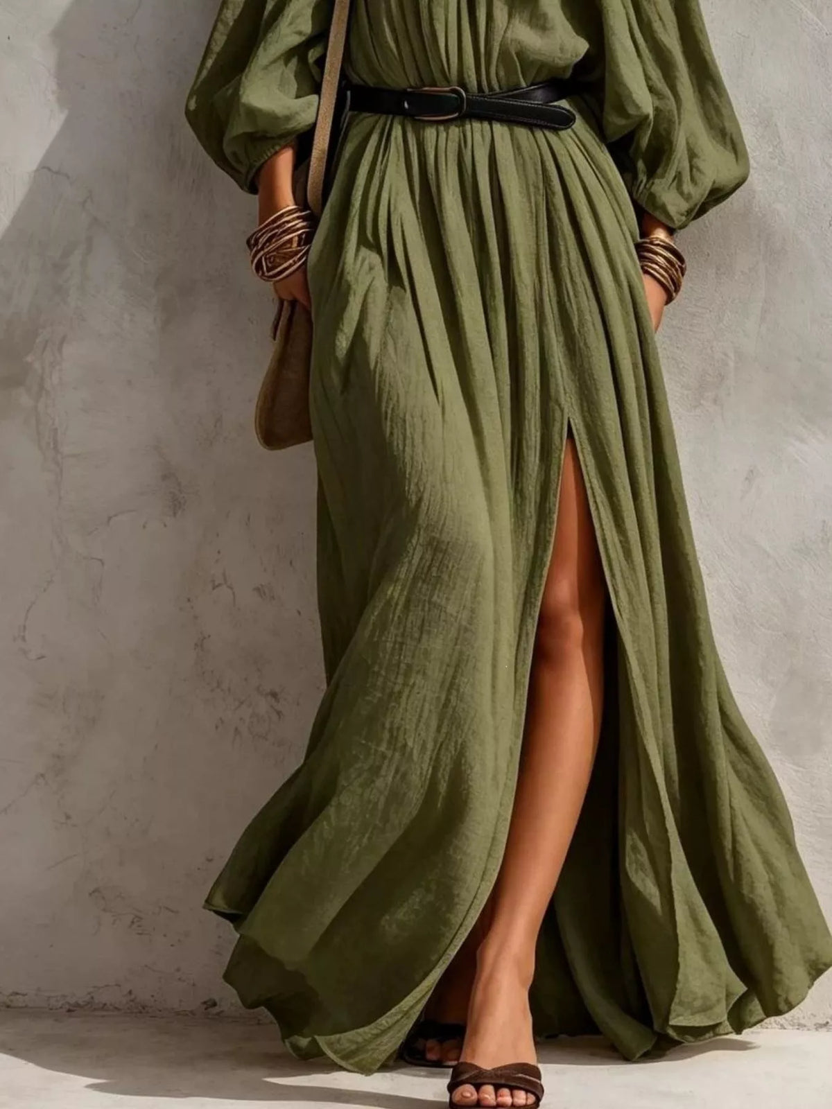 Boho Off-Shoulder Maxi Dress with Side Slit