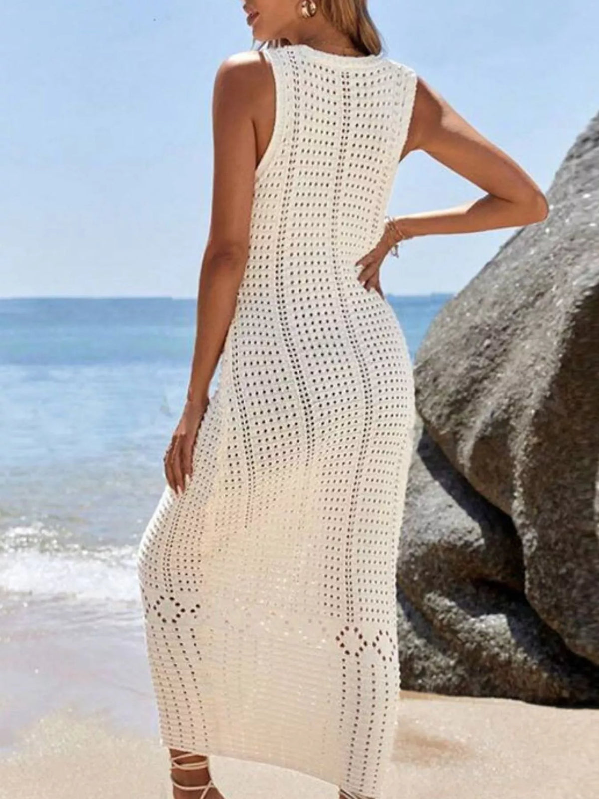 Sleeveless Crochet Knit Cover-Up Maxi Dress