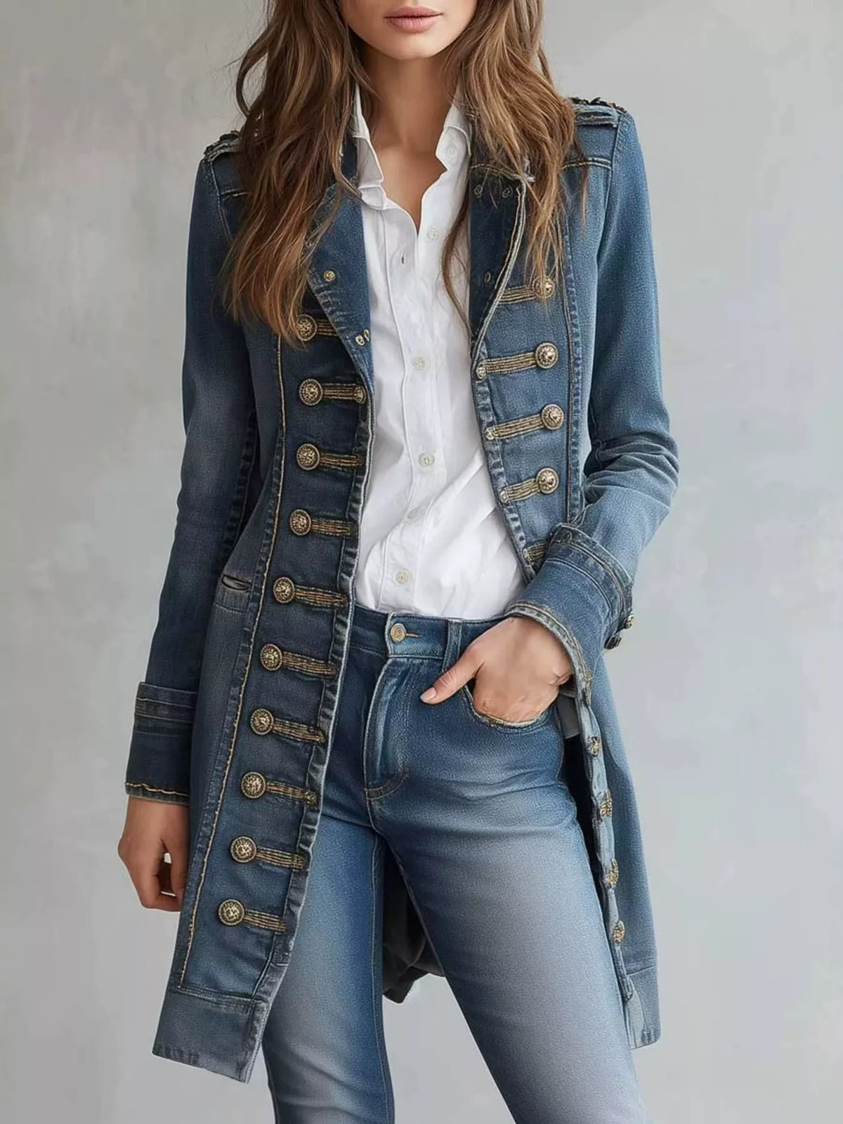 Plus Size Longline Denim Jacket in Blue