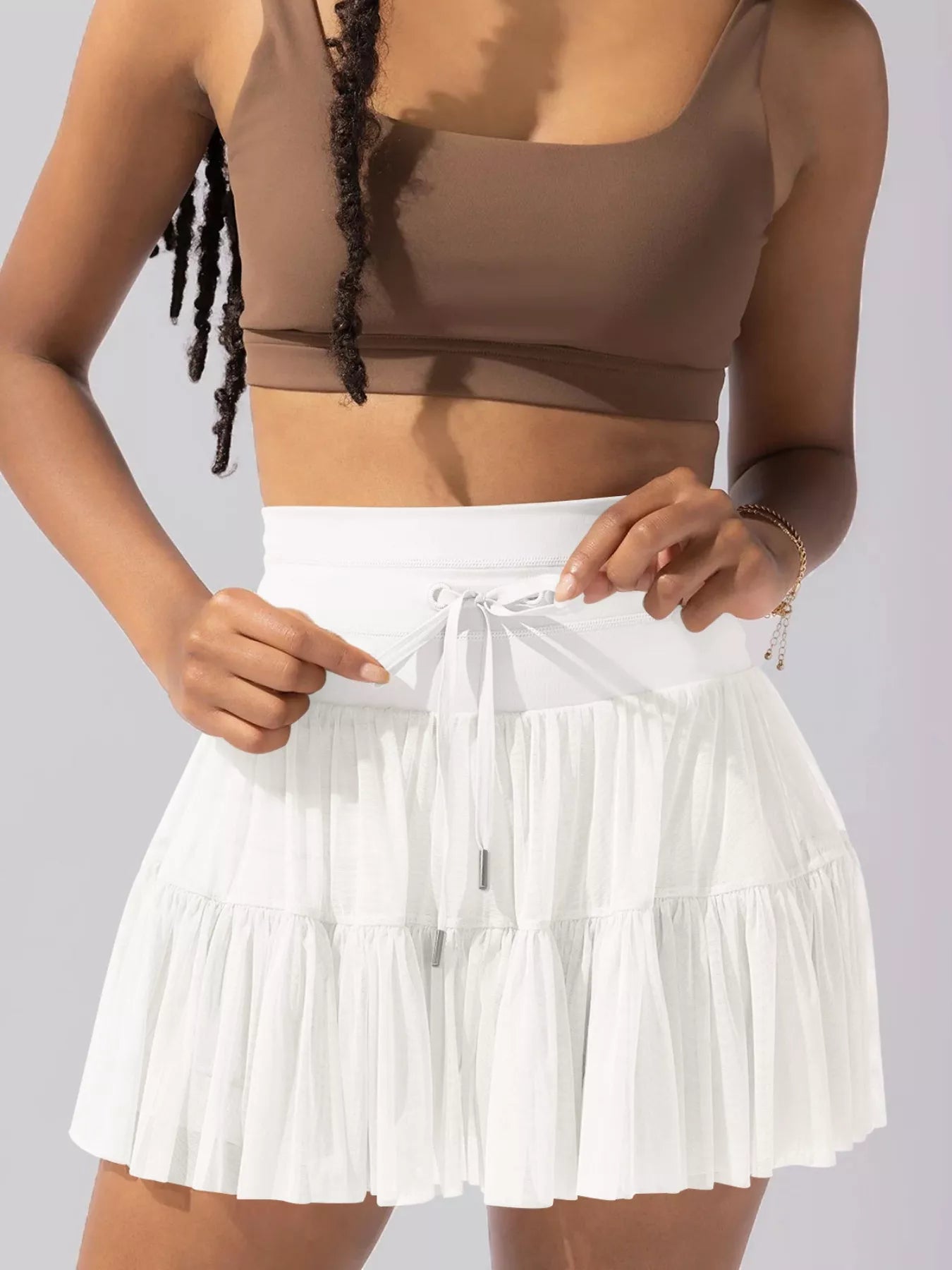 Tiered Drawstring Skort in Dusty Blue