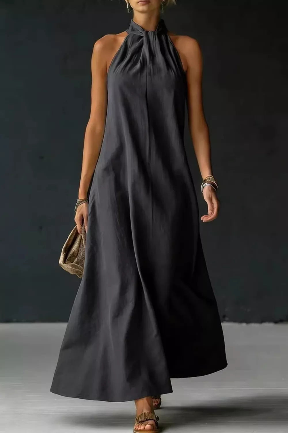 Halter Neck Sleeveless Maxi Dress with Slit
