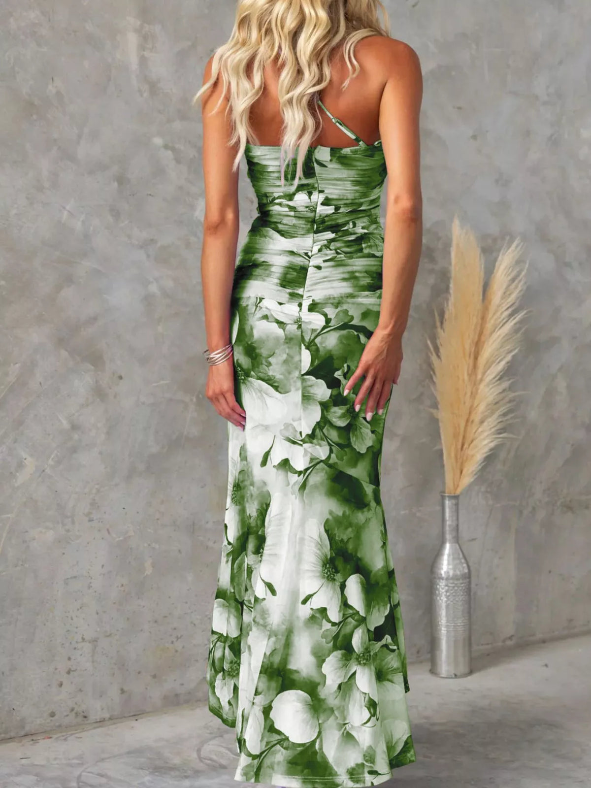 Floral One-Shoulder Ruched Maxi Dress
