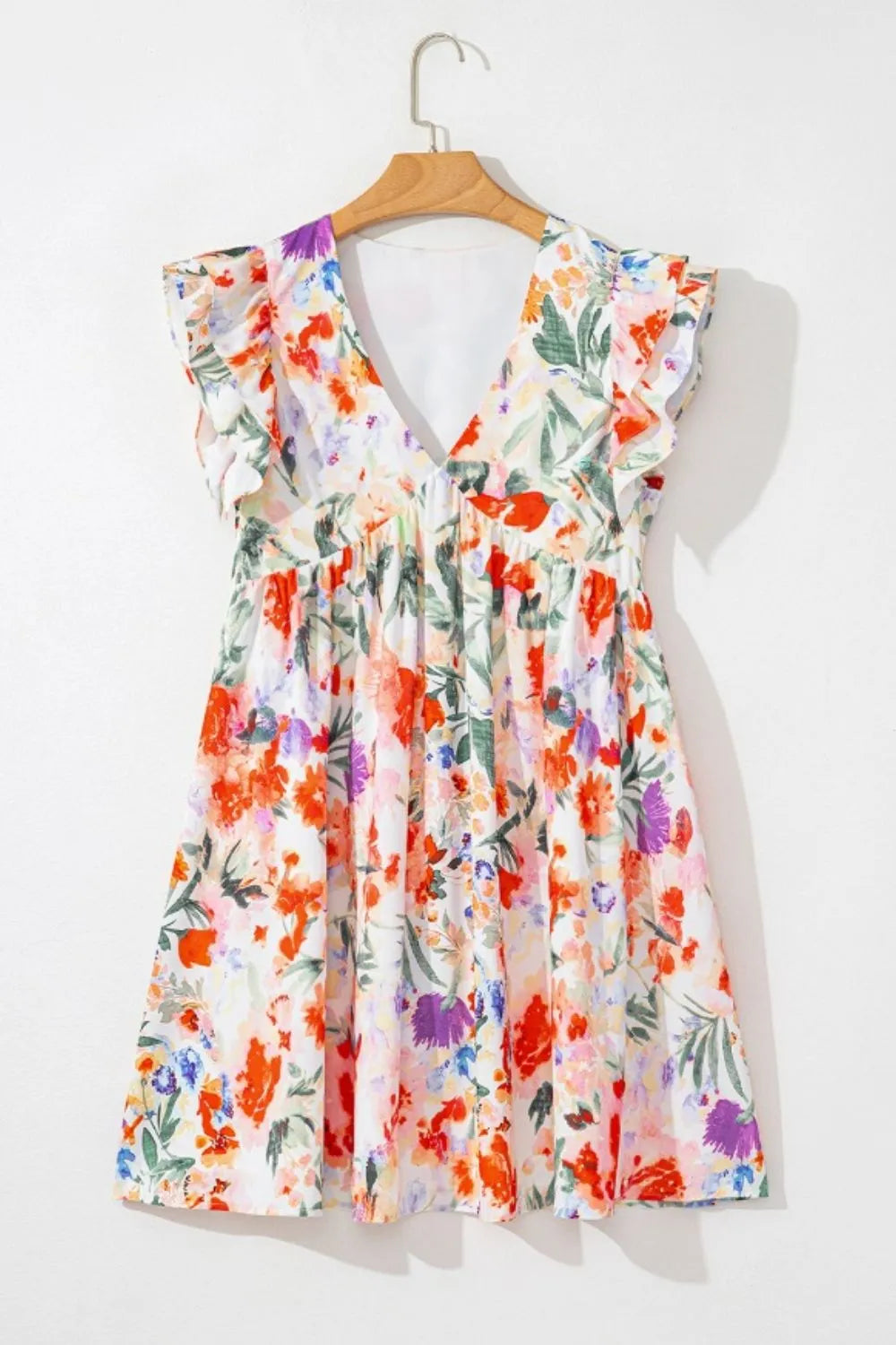 Floral V-Neck Mini Dress with Ruffle Sleeves