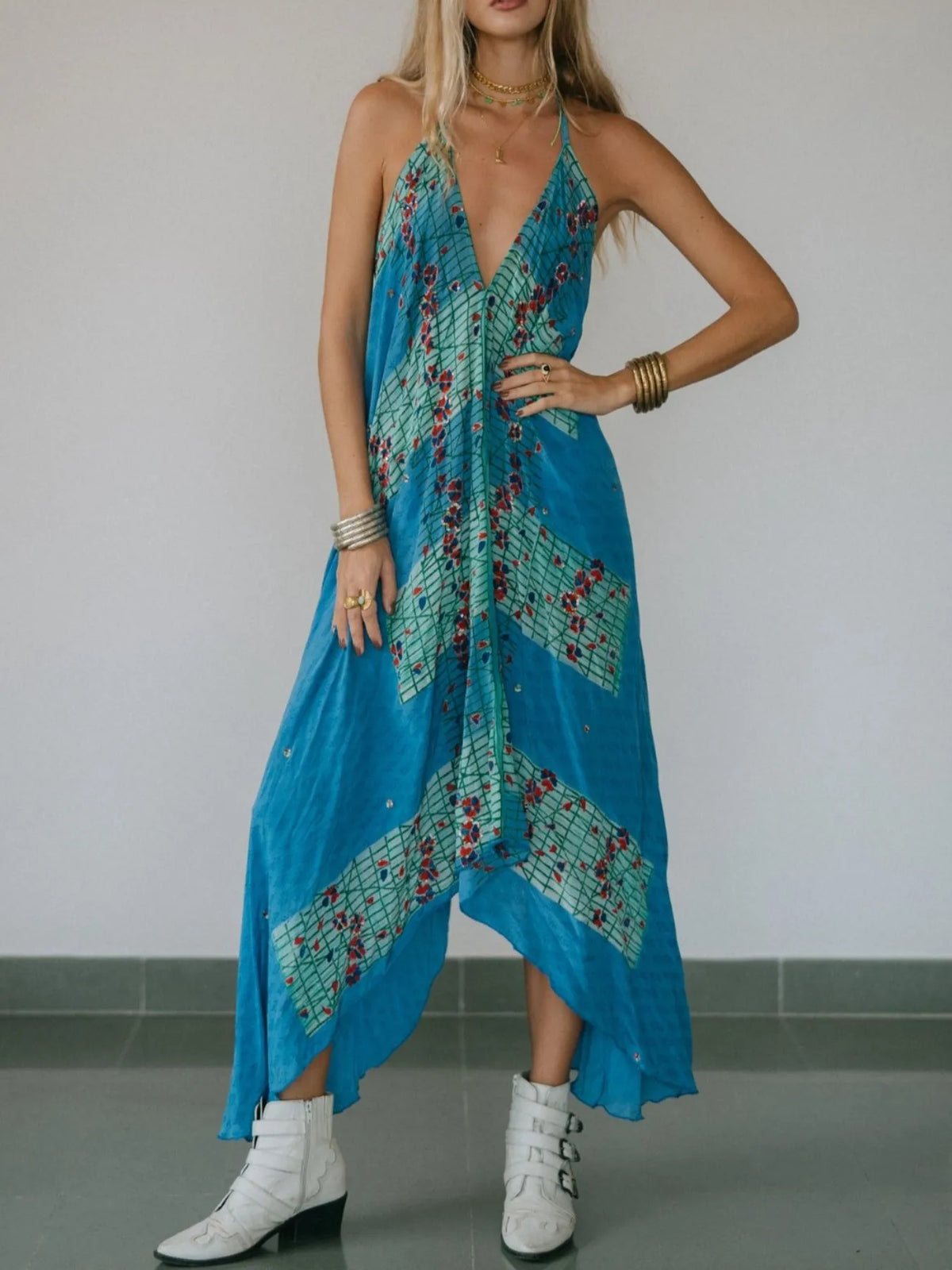 Printed Halter Neck Maxi Dress by Mystique Q