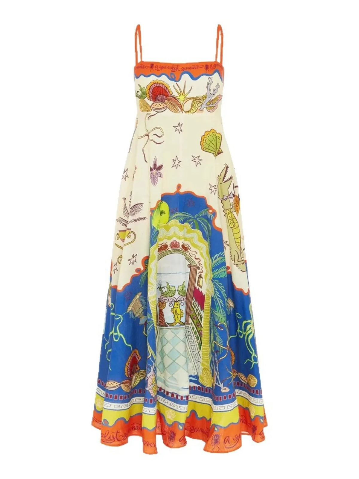 Smocked Square Neck Maxi Cami Dress in Multicolor