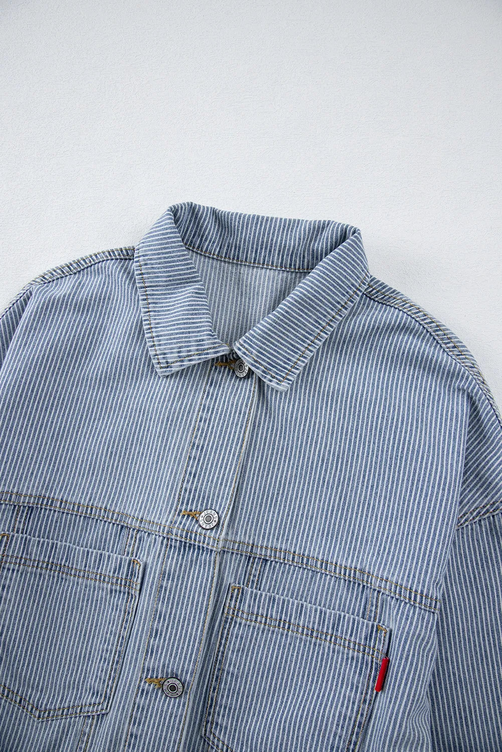 Striped Button-Up Denim Jacket