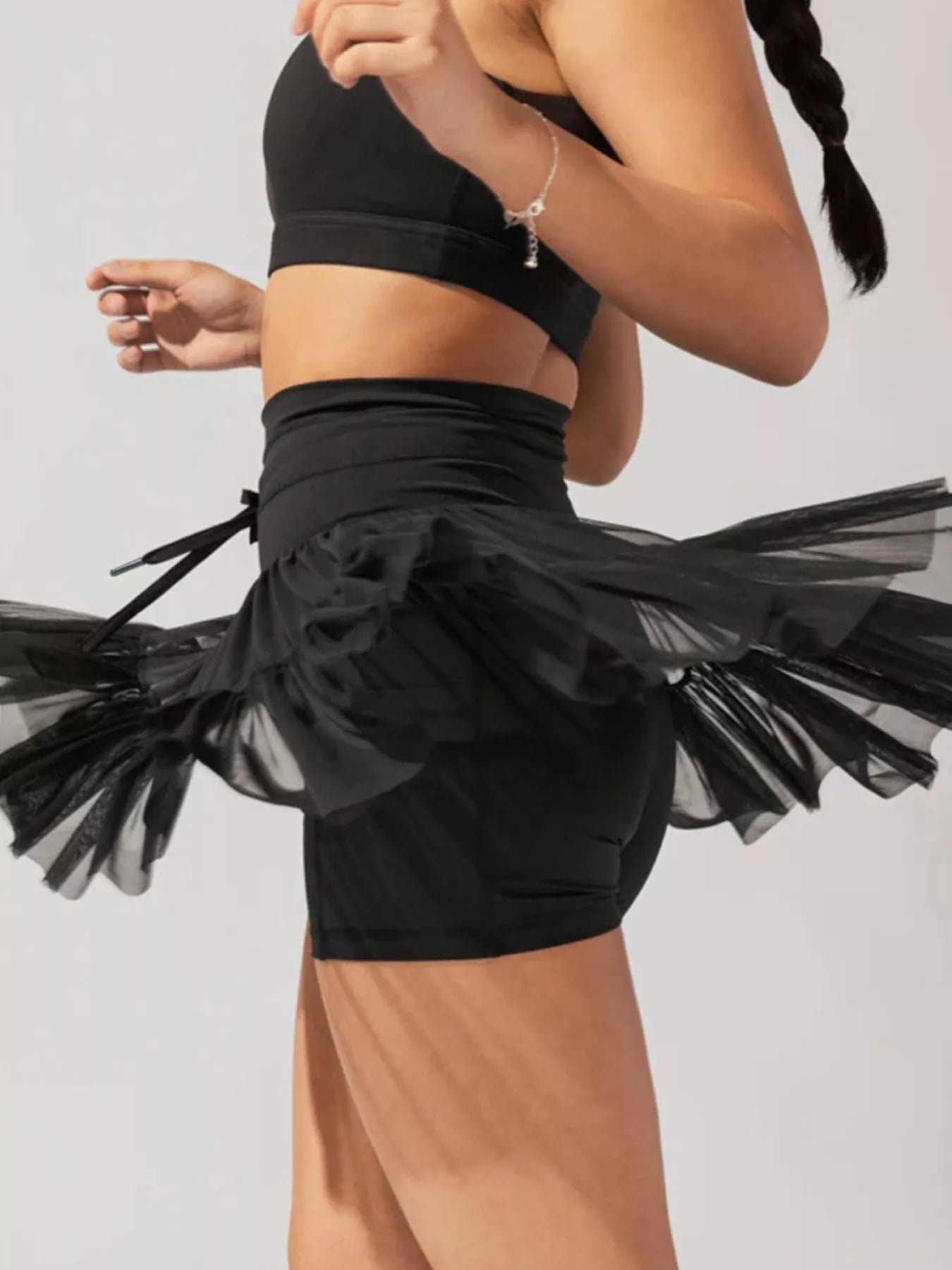High-Waist Lace-Trim Tiered Skort