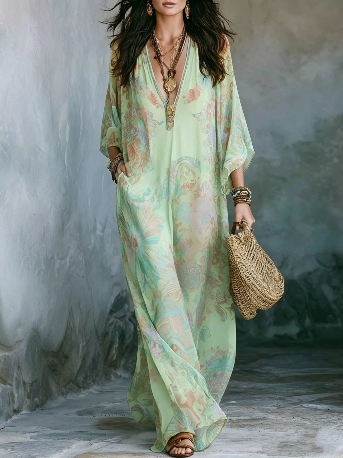 Floral V-Neck Maxi Dress by Kaelinne