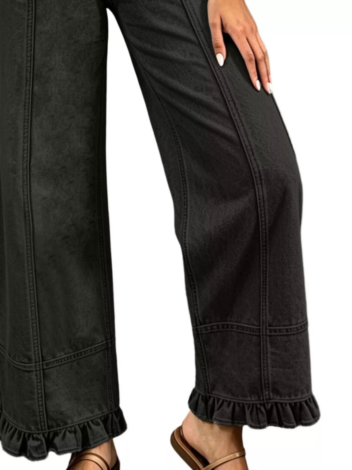 High-Waisted Wide-Leg Ruffled Hem Jeans by Dreamy Drapes