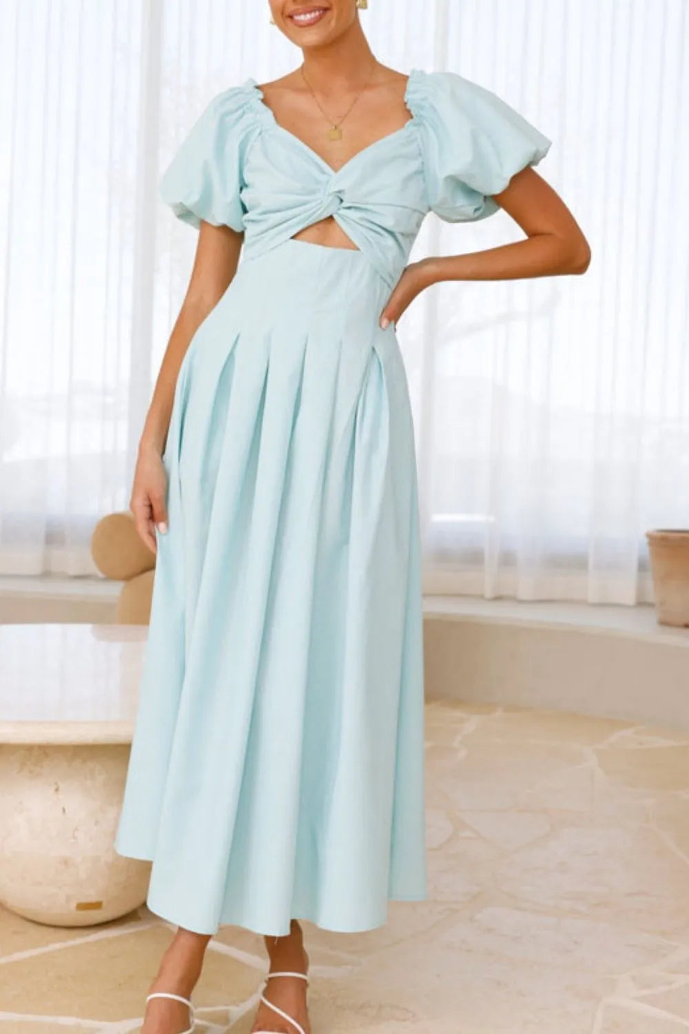 Sweetheart Neck Puff Sleeve Dress