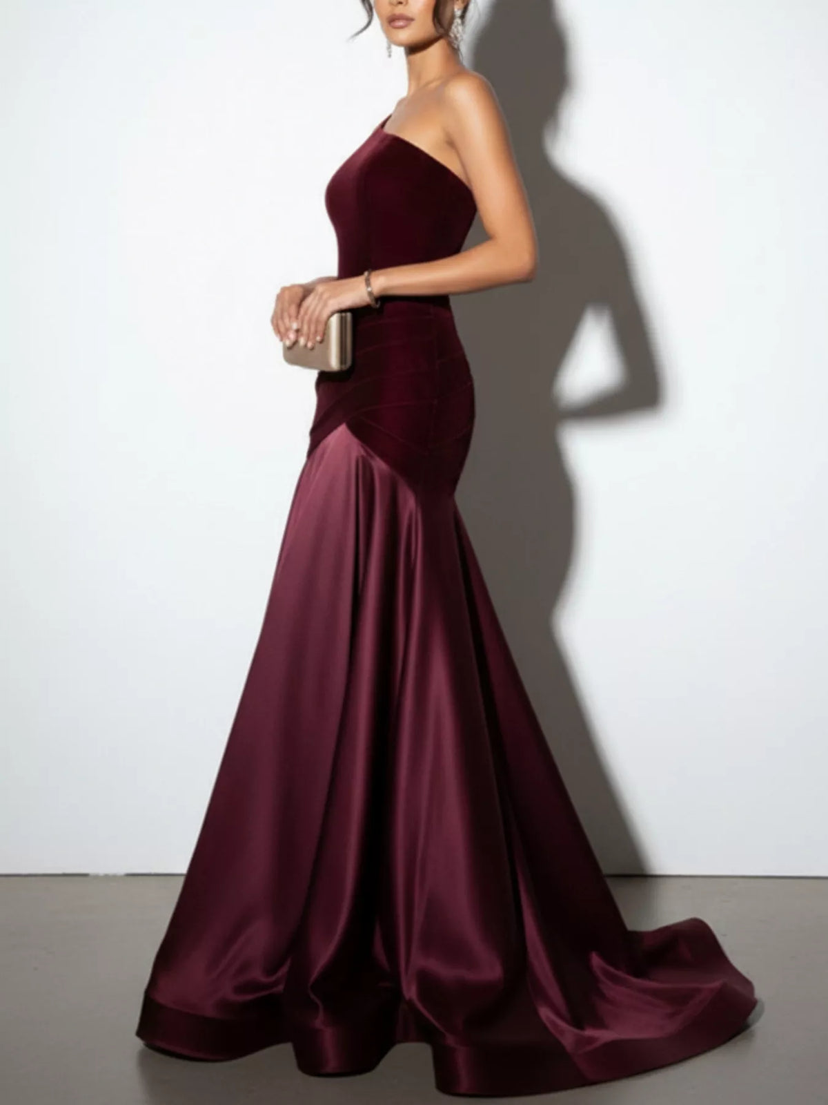 Single Shoulder Ruched Floor Length Dress