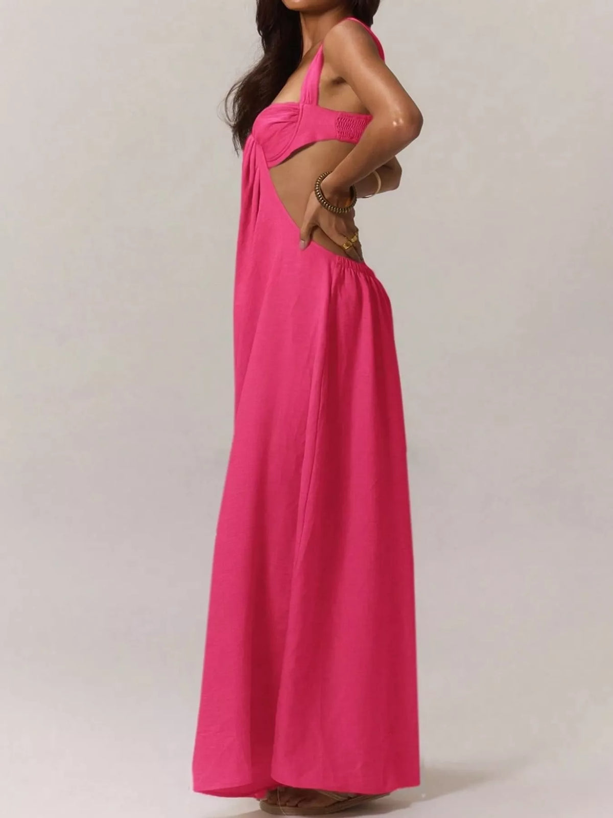 Backless Wide-Leg Jumpsuit with Cutout Detail