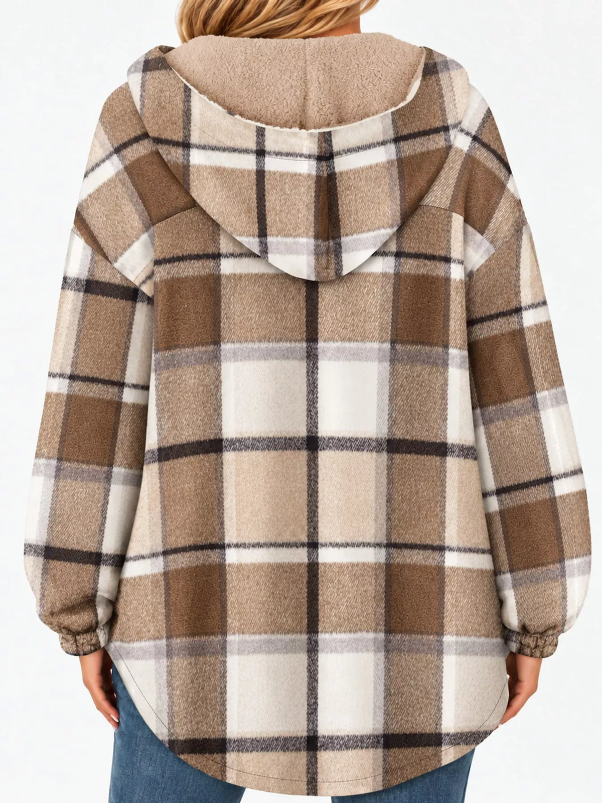 Plaid Hooded Button-Up Jacket