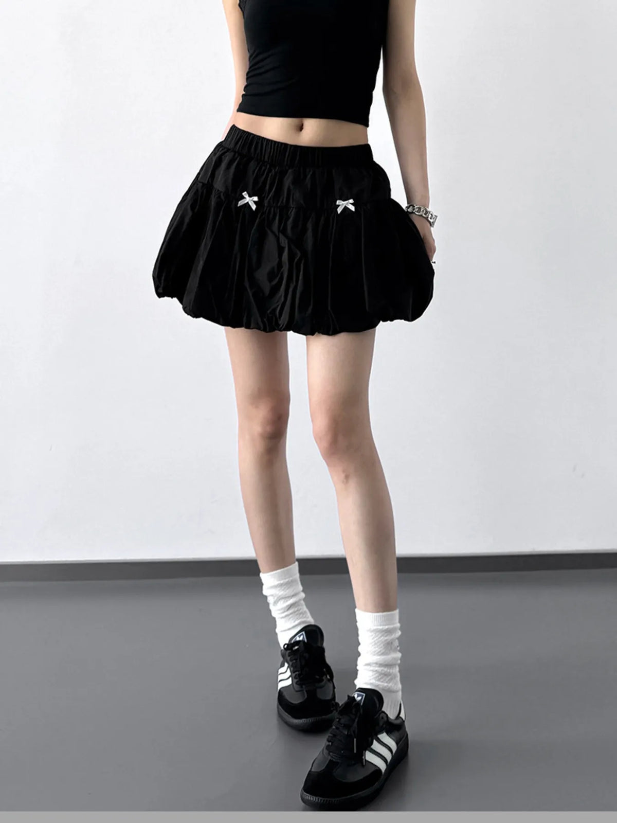 Bubble Hem Mini Skirt in Gray