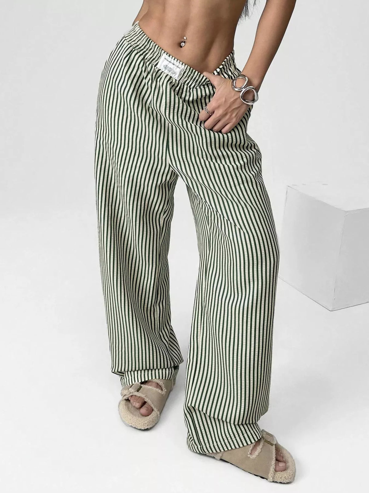 Striped High-Waisted Wide-Leg Pants