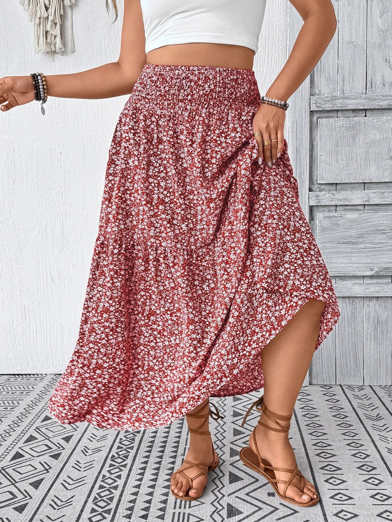 Floral Print Tiered Skirt
