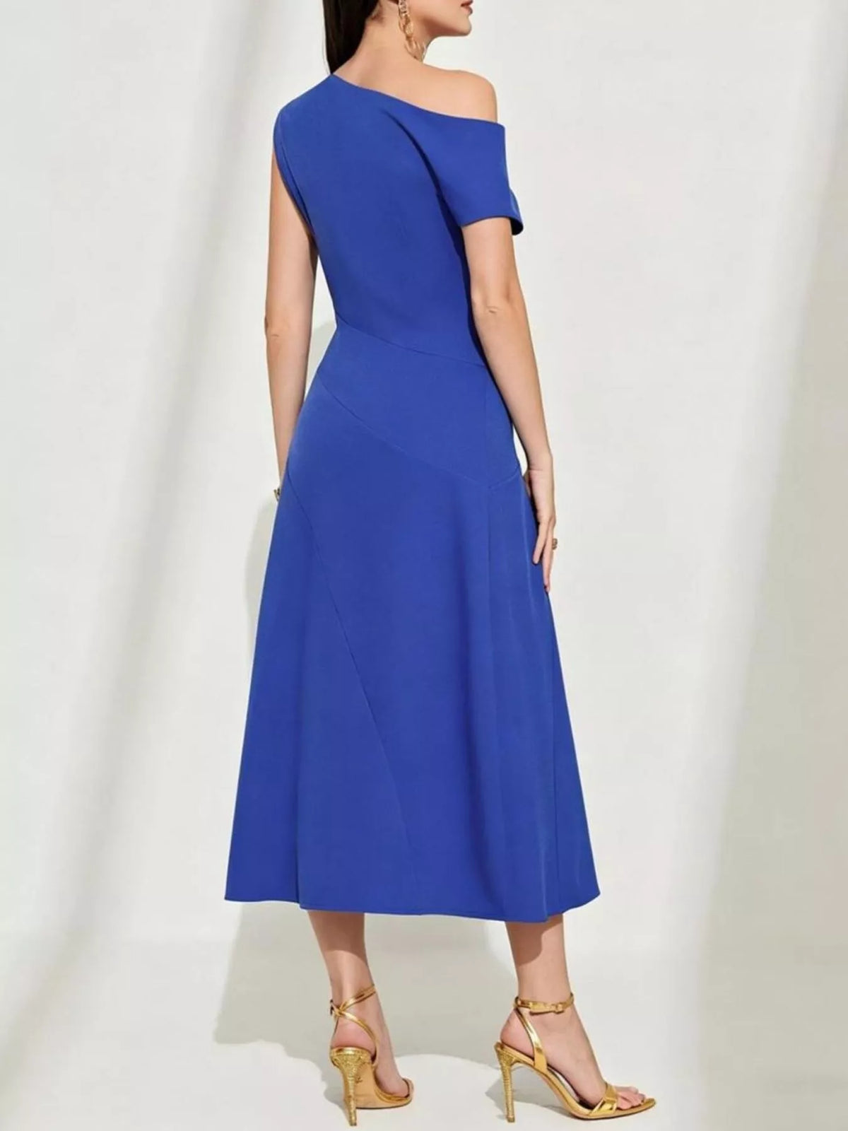 One-Shoulder Midi Dress in Royal Blue