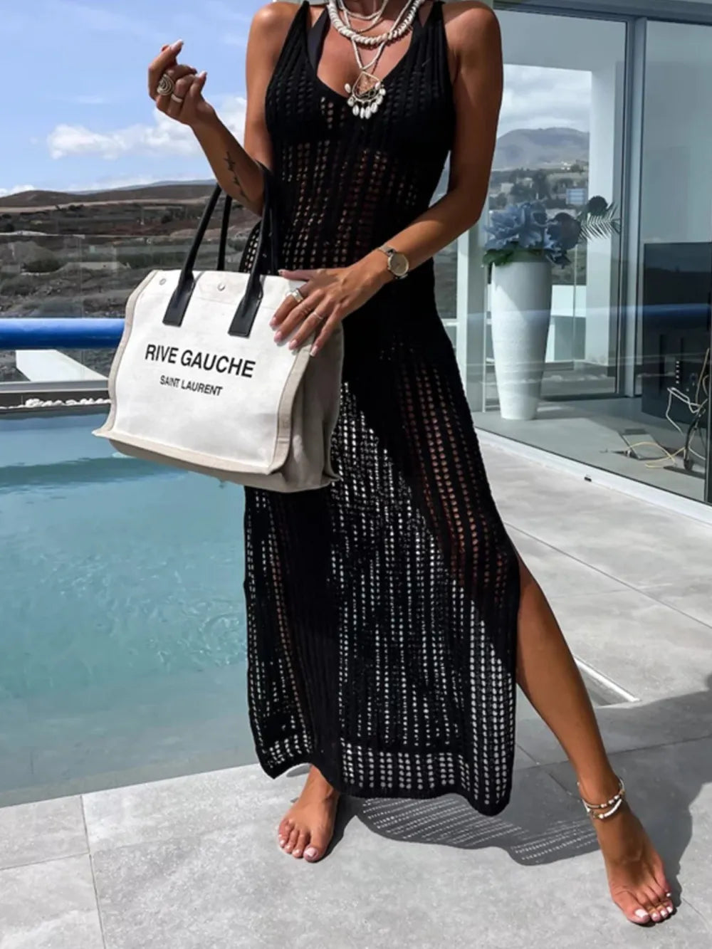 Openwork Cutout Wide Strap Dress