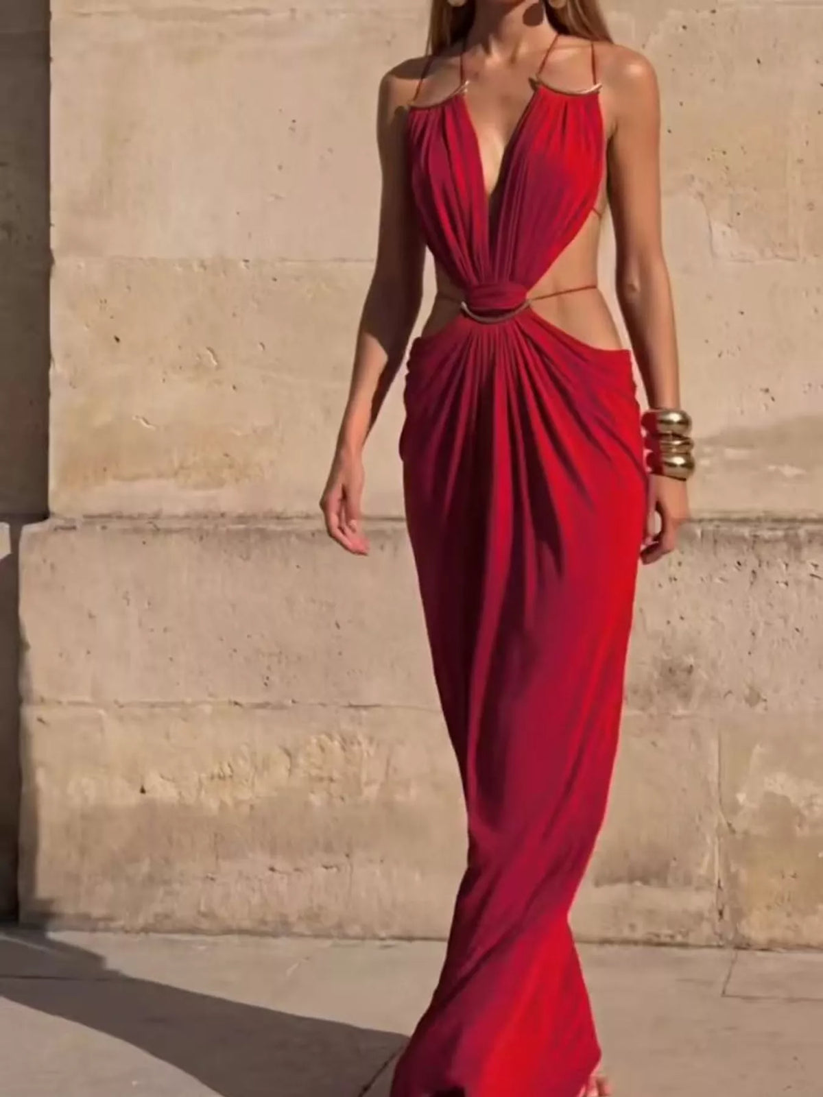 Backless Plunge Cutout Maxi Dress