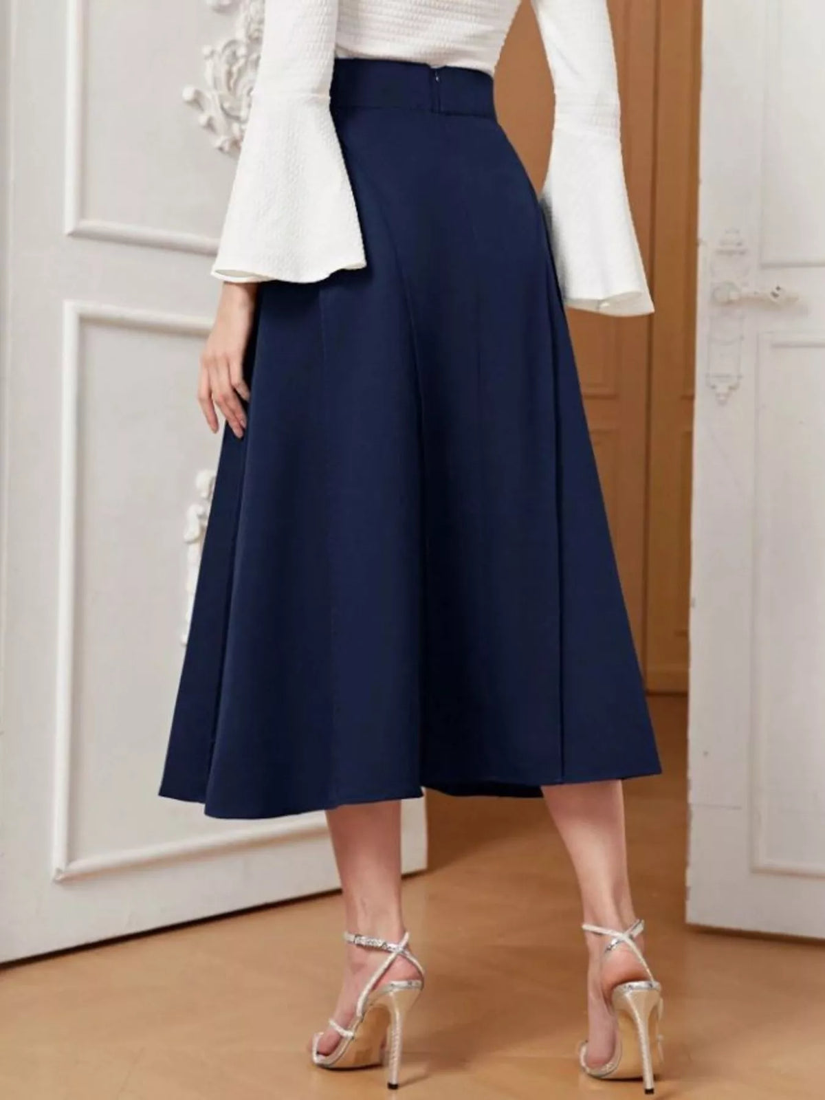 Dark Blue A-Line Midi Skirt