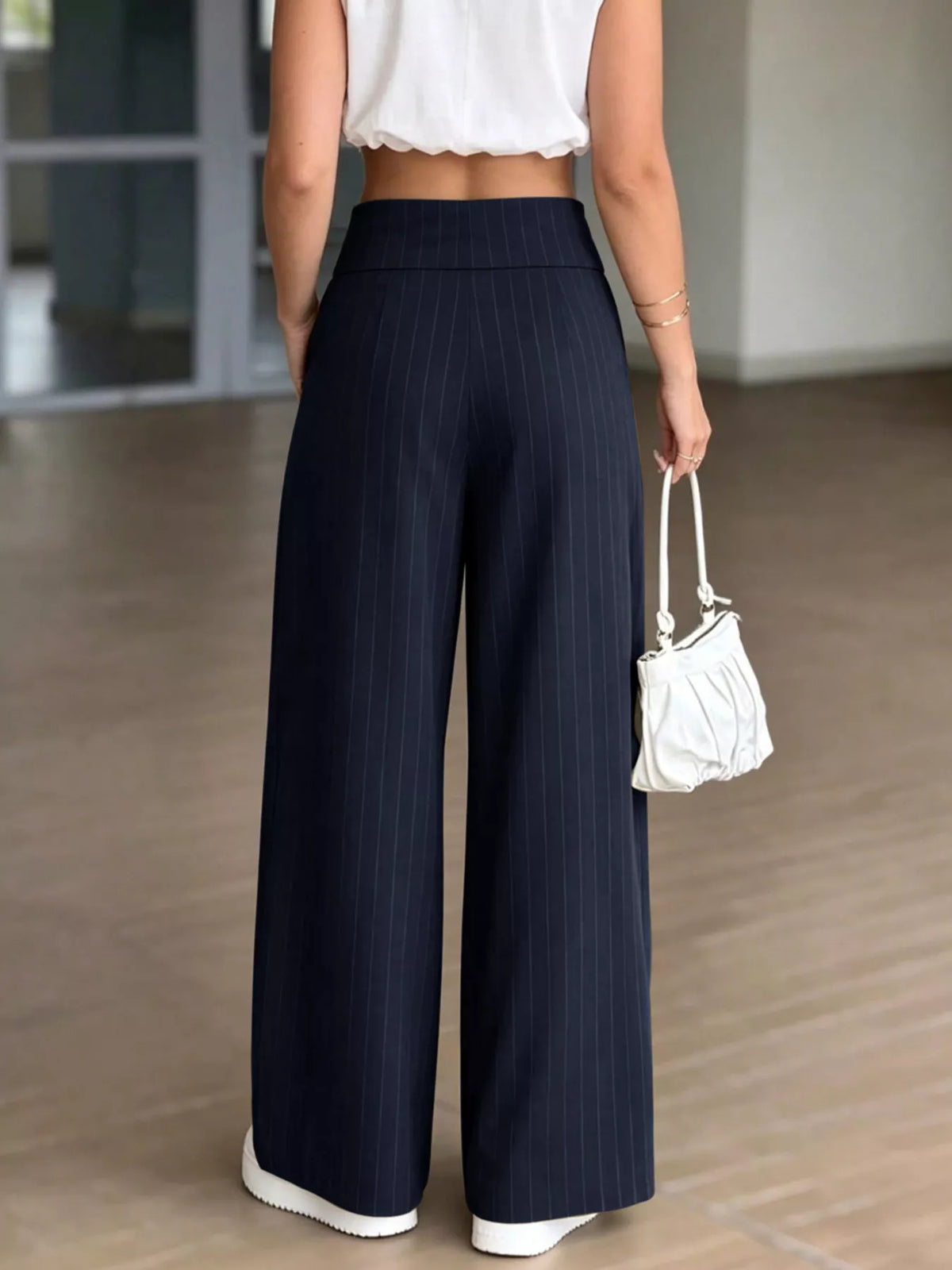 High-Waisted Pinstripe Wide-Leg Pants