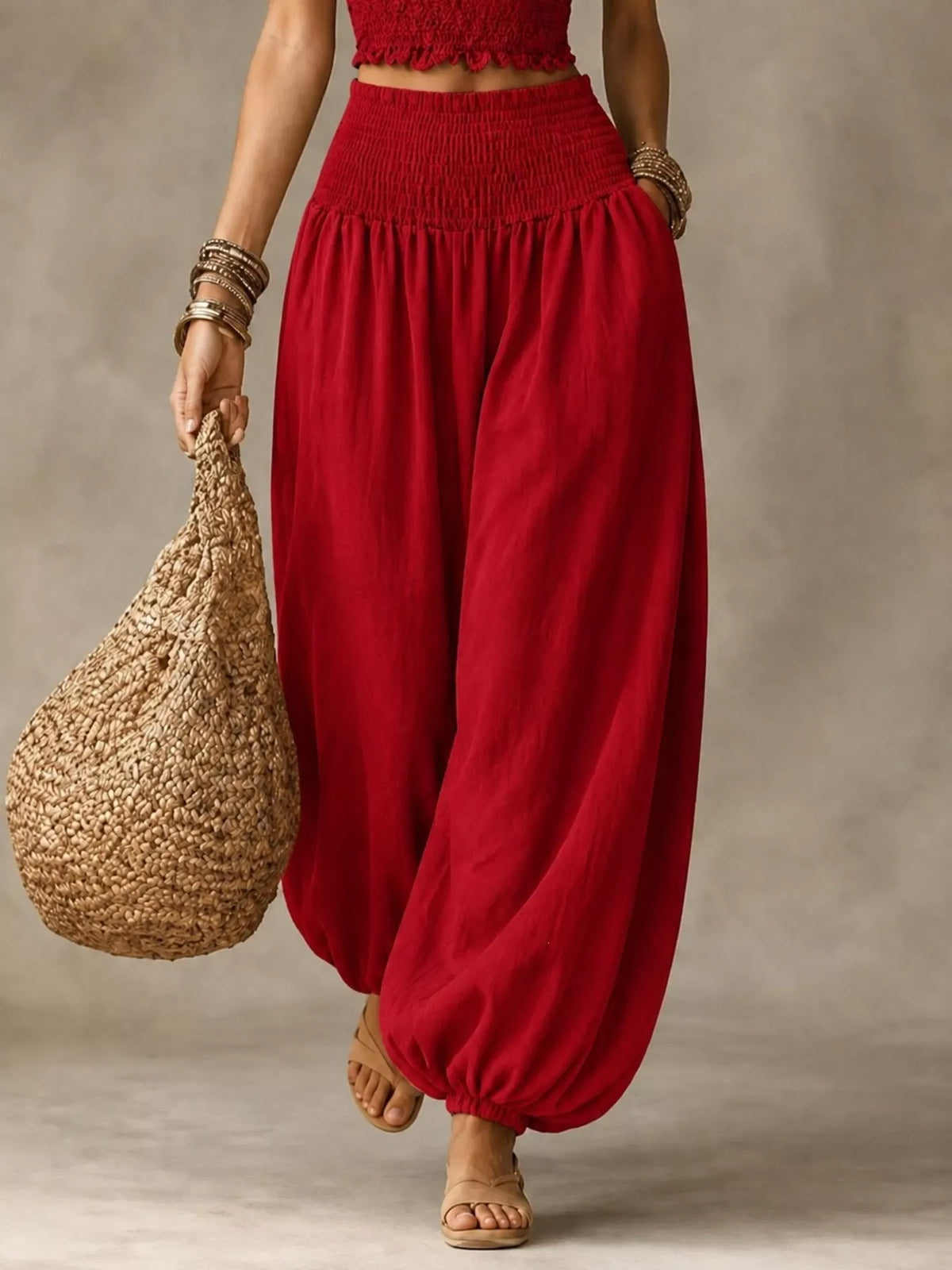 Smocked Harem Pants
