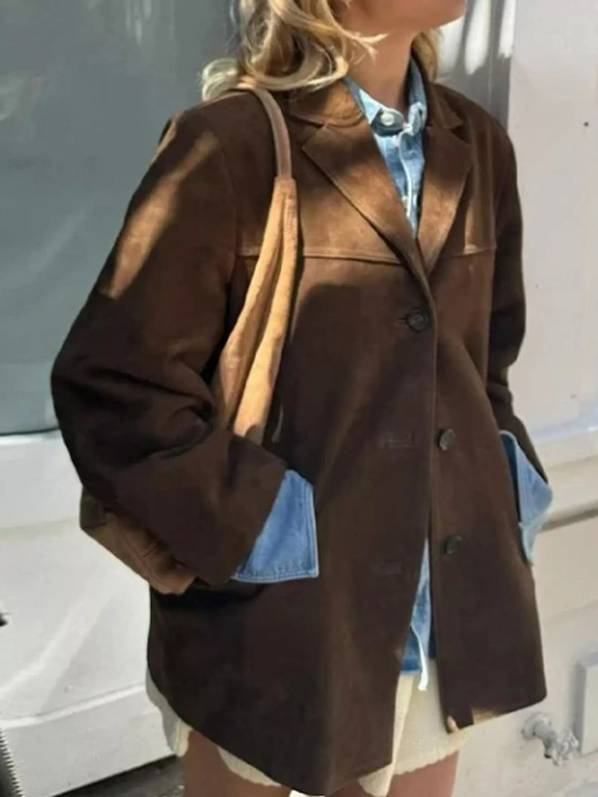 Lapel Collar Button-Up Blazer