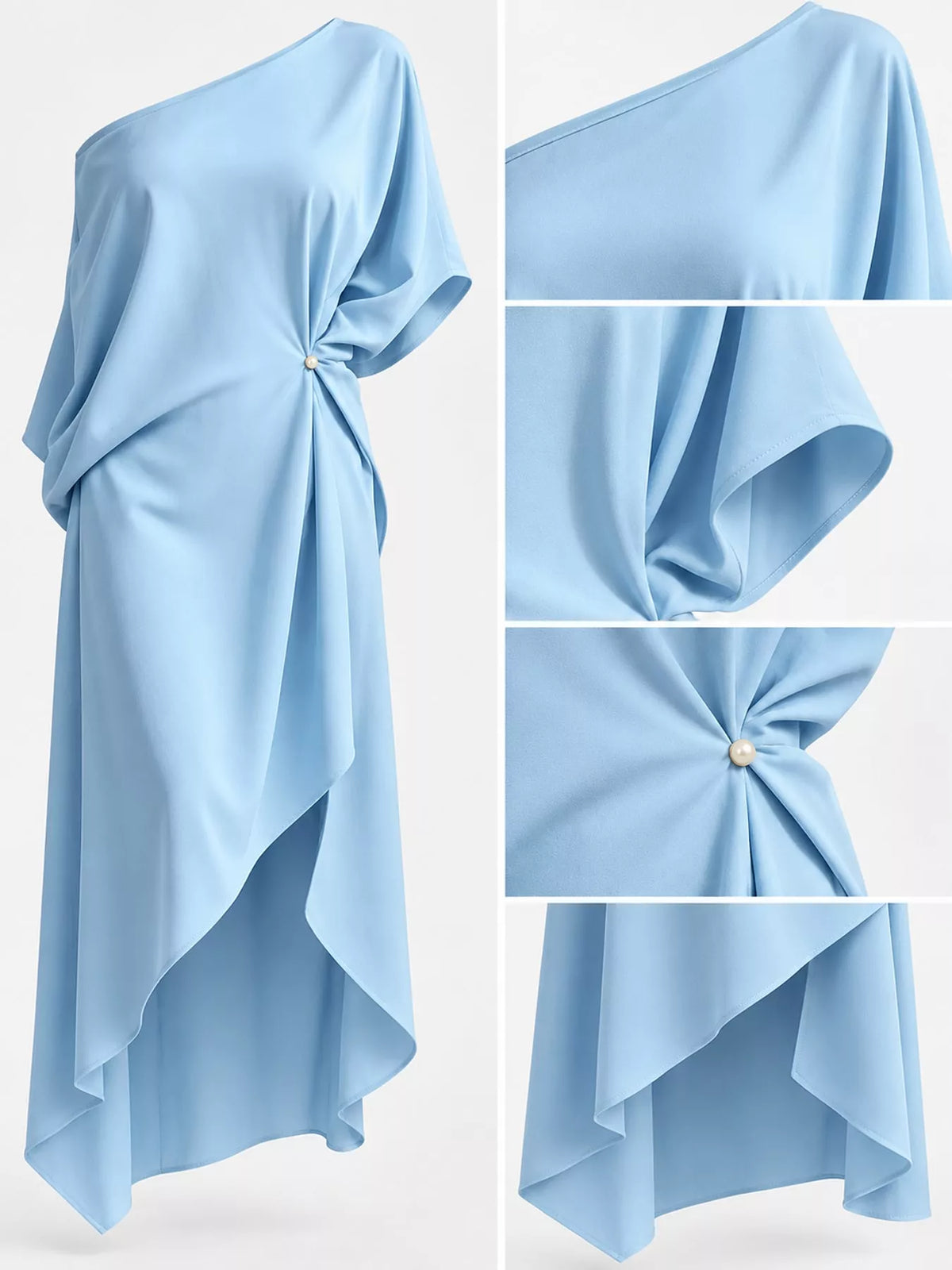 One-Shoulder Asymmetric Hem Midi Dress